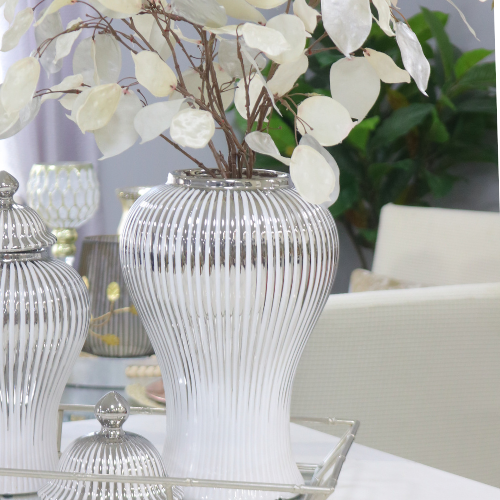 Silver & White Porcelain Ginger Jar Vase